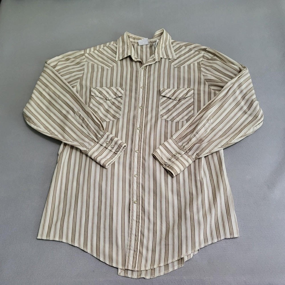VTG Western Frontier Long Sleeve Pearl Snap Striped Shirt Men's XLT Cowboy